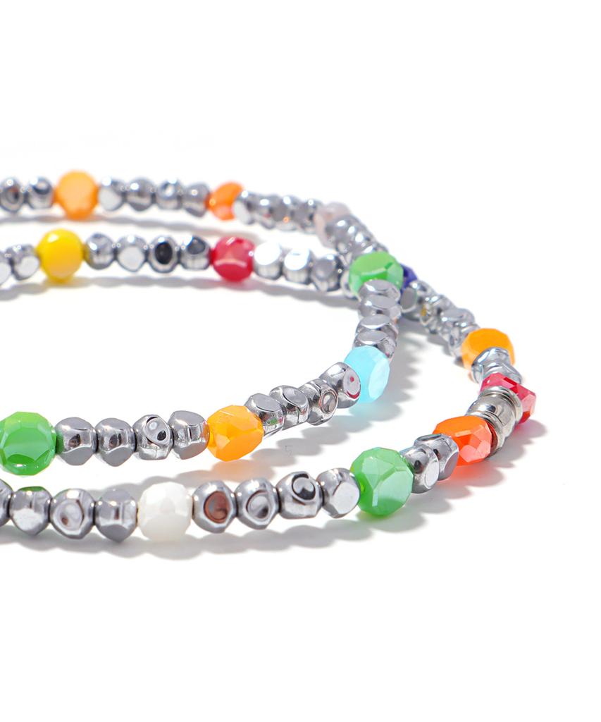 Polalita Rainbow Gemstone & Silver Hematite Bracelet (Plt-Br-139_Sv)