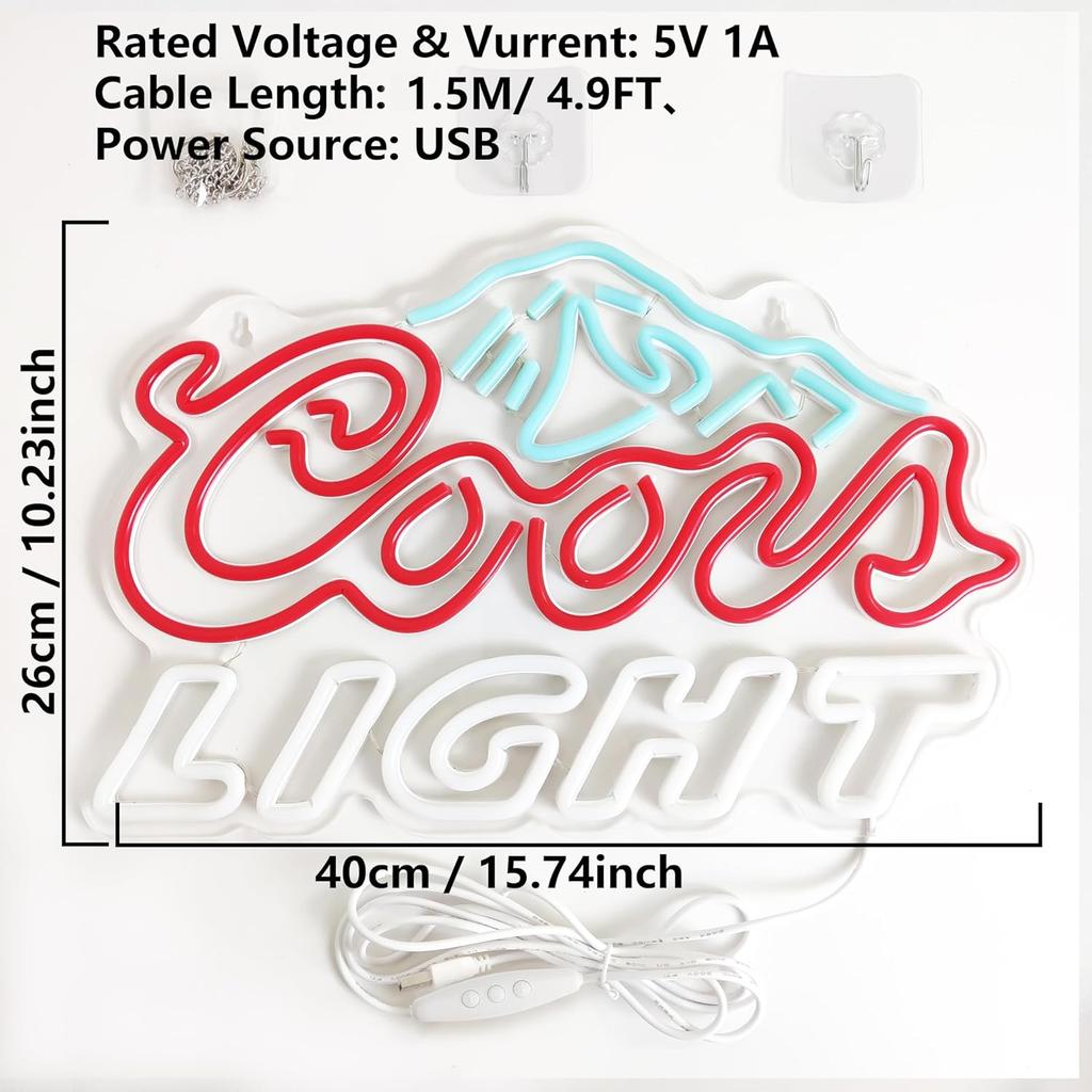 Crs Light Beer Neon Sign for Bar, Man Cave, Garage, Beer Neon LED Light for Home Bar Wall Decor, Art Decoration USB Powered With Switch, Sign,