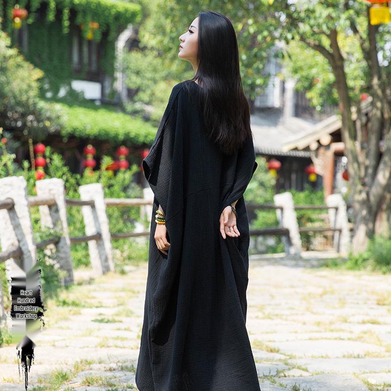 Bamboo Joint Batwing Sleeve Long Robe Dress - Spring/Summer National Style