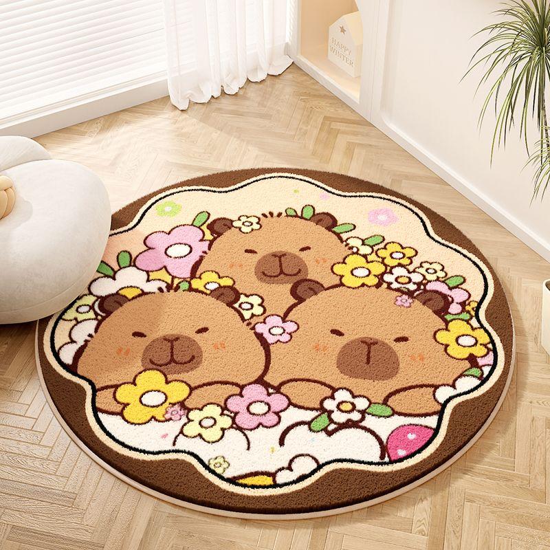 Cartoon Style Rugs for Bedroom Thicken Plush Living Room Decoration Round Carpet Fluffy Soft Bedside Rug Home Washable Floor Mat
