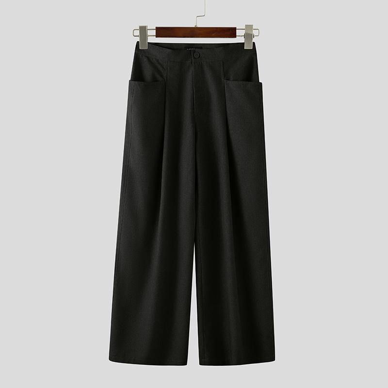 

INCERUN Мужские брюки на молнии, однотонные, с карманами, повседневные, свободные XL чёрный