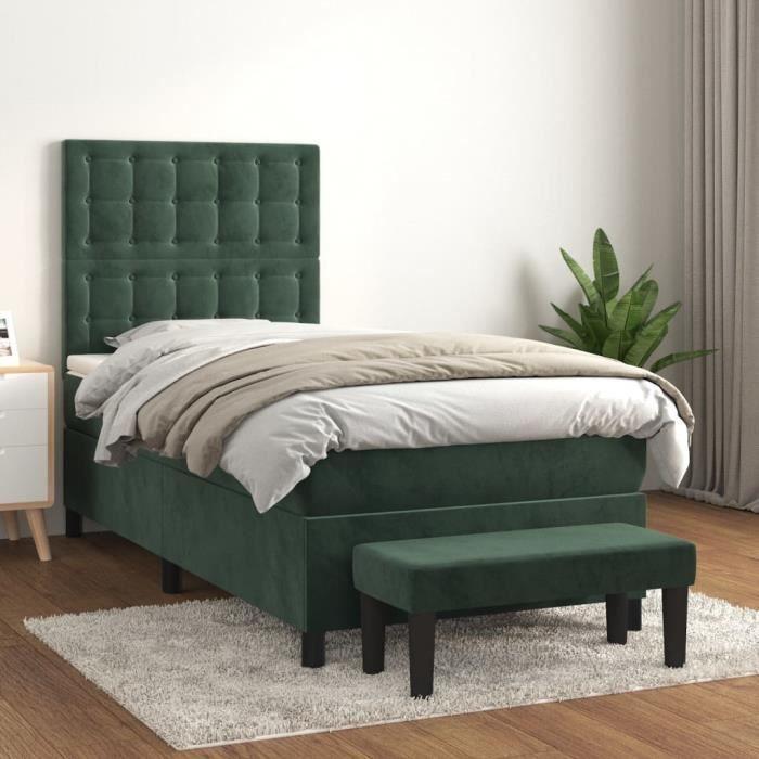 3138070 vidaXL Lit à sommier tapissier avec matelas Vert foncé 100x200 cm