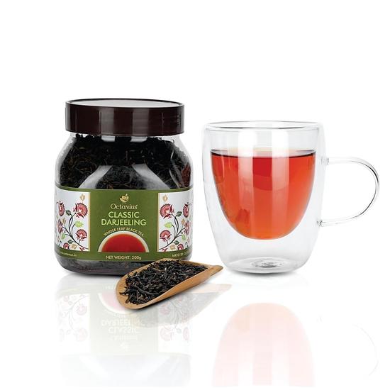 Ceai Negru Darjeeling Prăjit Clasic Octavius - 200 g|INFUZOR DE CEAI GRATUIT (MINGE)| Ceai 100% Natural din Frunze Întregi | Tare și Plin de Corp | Ceai Premium