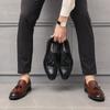 Men's Brock Engraved Leather Shoes Large Size Fashion Fringed Leather Shoes Business Leisure One Pedal Trendy Wedding Shoes