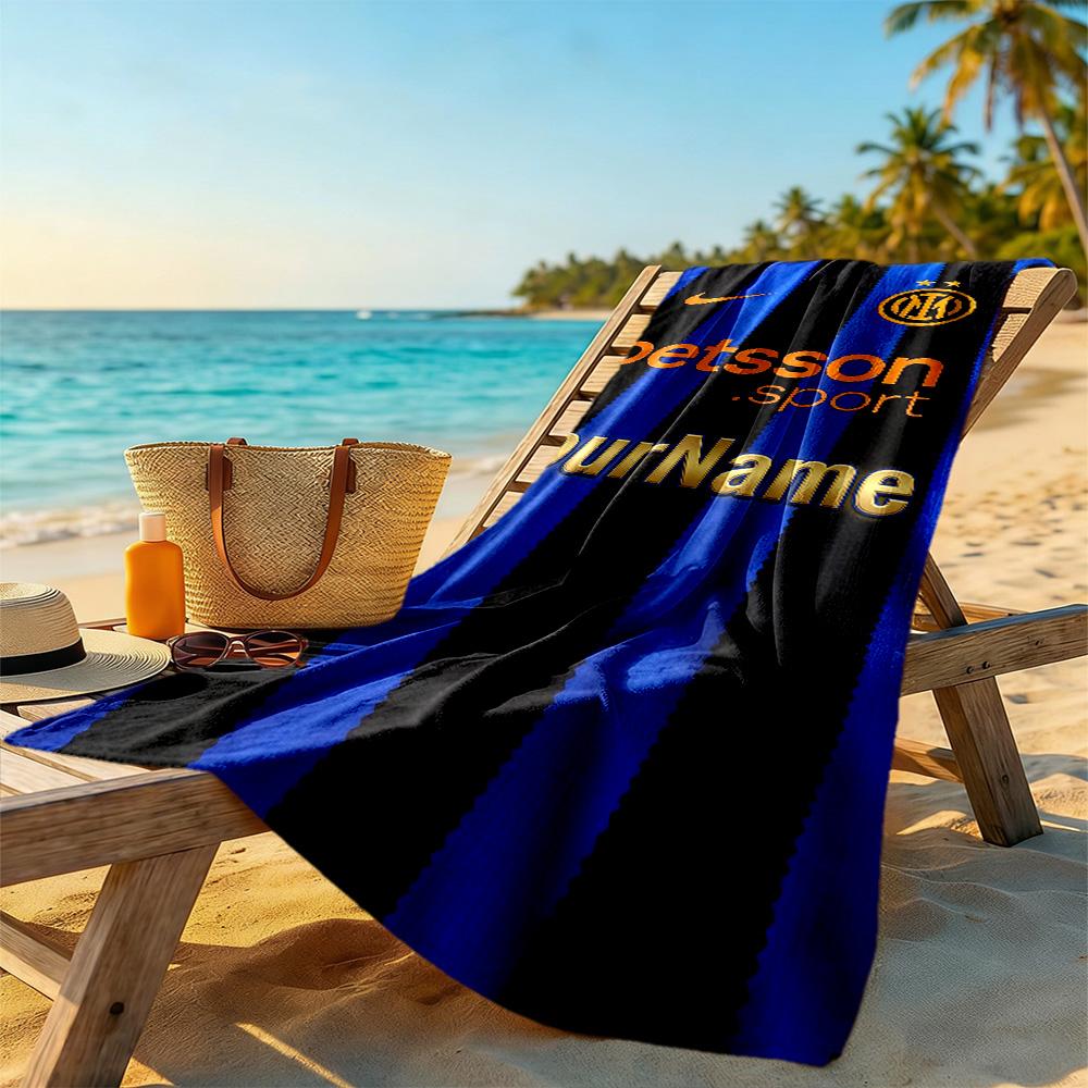 Inter Milan Personalized Text Beach Towel Super Soft Microfiber Quickdry Fabric