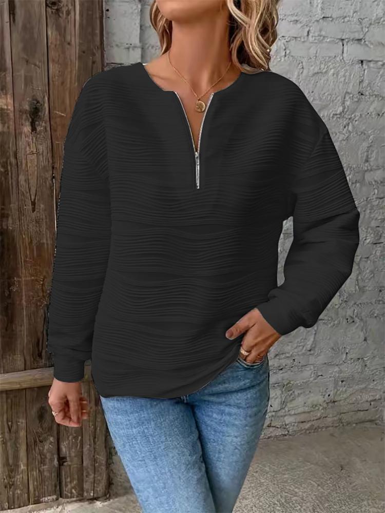 Autumn Winter Fashion Women's Casual Half-Zip Solid Color Sweatshirts Long-Sleeved Textured Tops