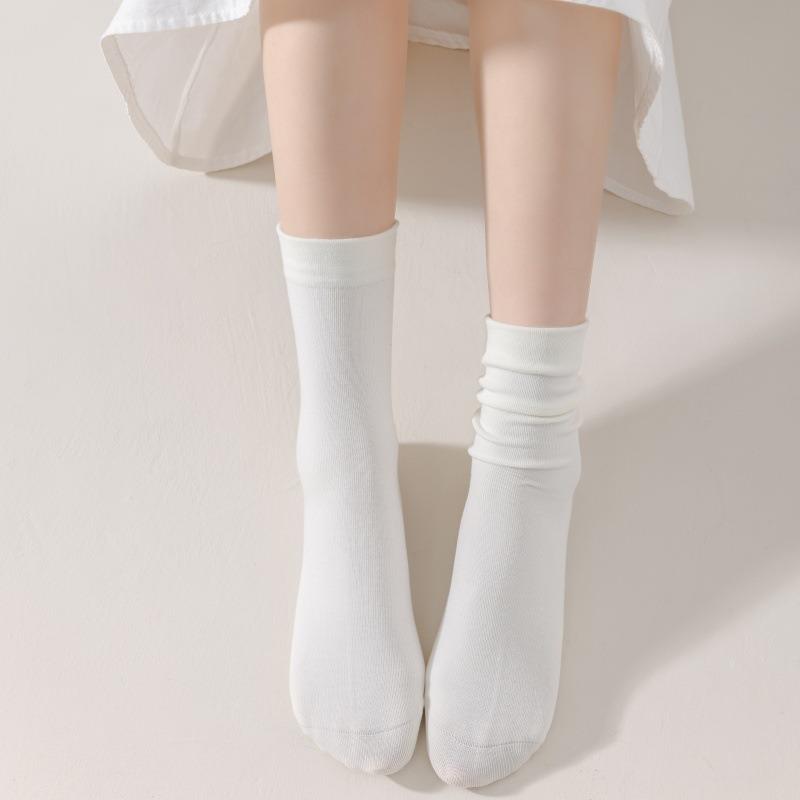 5 Pairs Mid-calf Socks Spring and Summer Cotton Pop Monthly Socks Anti-pilling Boneless Socks Women Dopamine Coloured White Student Socks