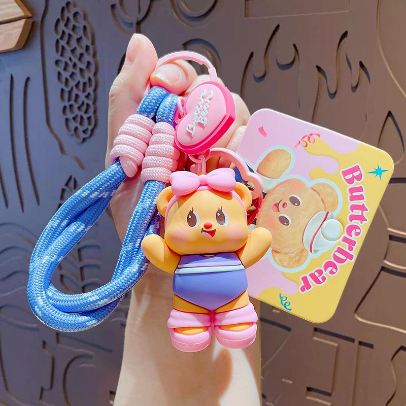 Cartoon Butter Bear Picnic Trip Doll Keychain Pendant Couple Schoolbag Keychain Pendant Gift