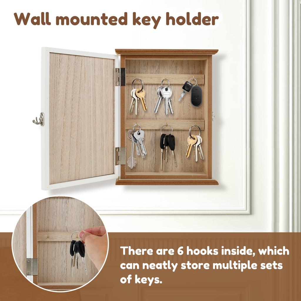 Wooden Key Holder Wall Mount with 6 Key Hooks Key Hanger Key Box Key Organizer for Entryway Hallway Office Home Decor Home