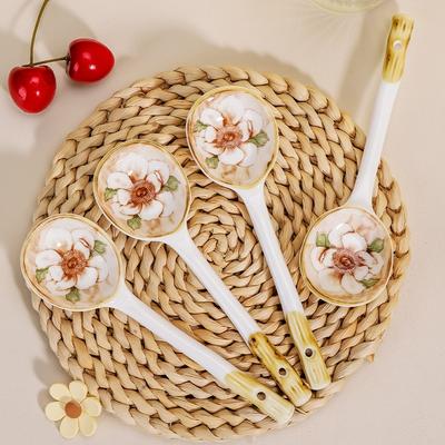 Japanse Lepel Keramische Lepel met Lang Handvat Huis Creatief Ruw Aardewerk Handgeschilderd Soeplepel Restaurant Dessert Drank Pap