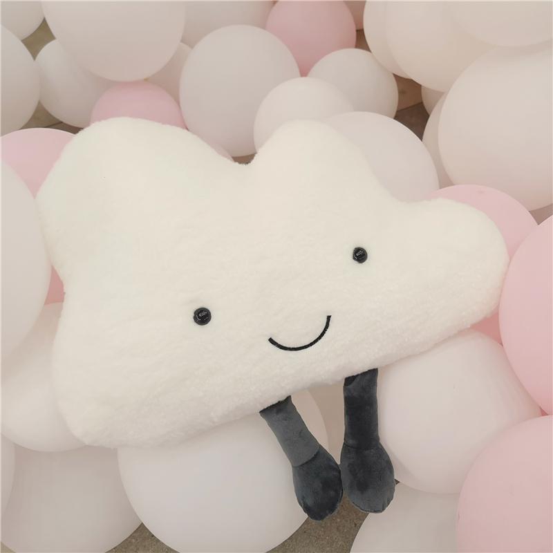 Adorable Smile Face White Clouds Plushie Stuffed Cute Cartoon Weather Plush Toy for Kid Pillow Bedroom Decor Birthday Gifts Girl