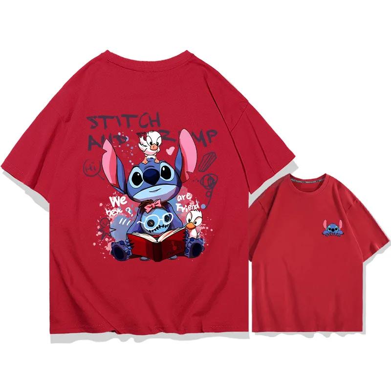 

2026 New Fashion Anime Stitch Cartoon Anime Womens Crew Neck Loose Large Size Breathable Comfort Short Sleeve TShirt S