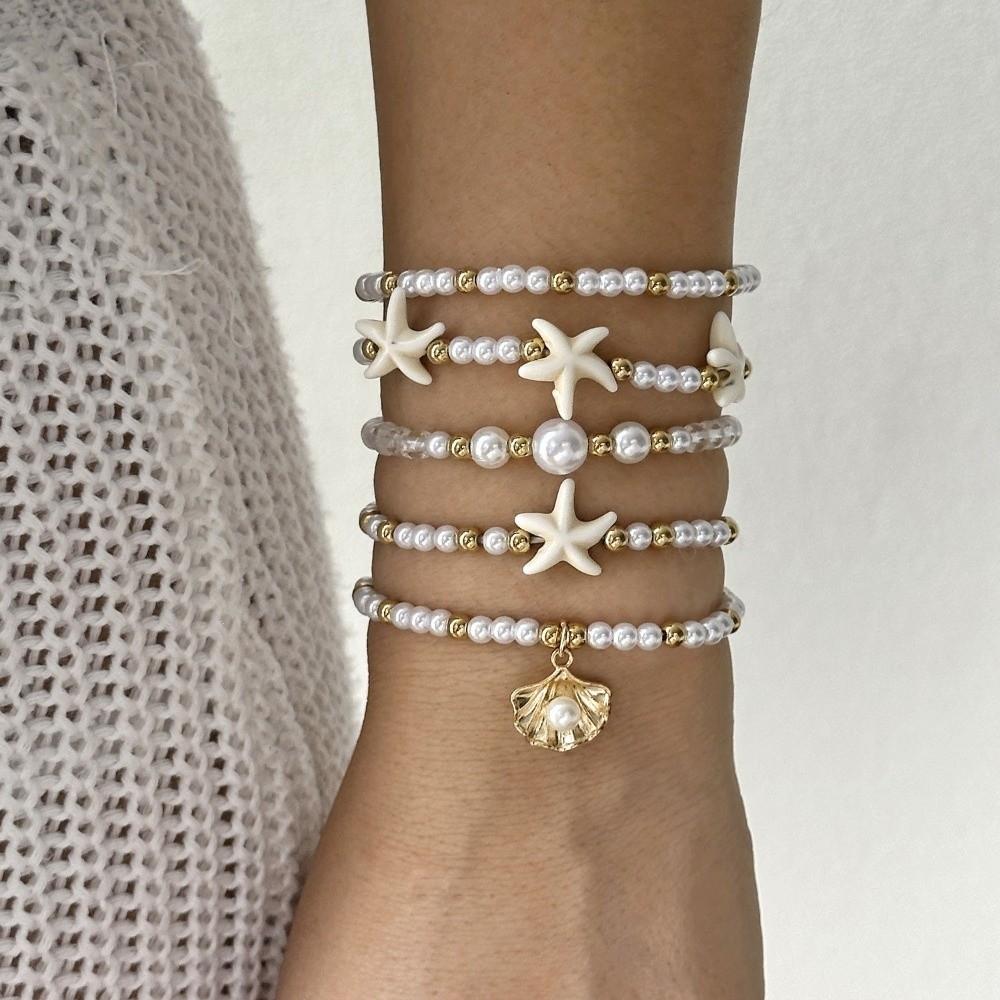 Starfish Multilayer Shell Bracelets Bohemian Wrap Charm Hand Chain Conch Beaded Bangles Jewelry