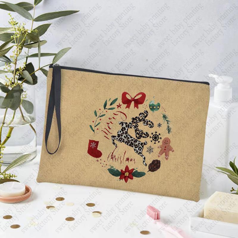 Merry Christmas Linen Storage Supplies Bags Travel Lipstick Bag Xmas Ornament Pouch Toilet Makeup Bolsas for Coffee Enthusiasts