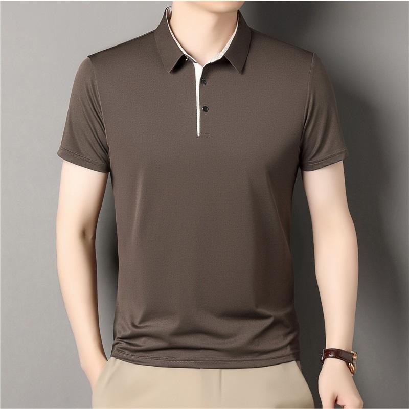 Men's Seamless Ice Silk Polo Shirt Short Sleeve Business Casual Breathable Anti-Wrinkle