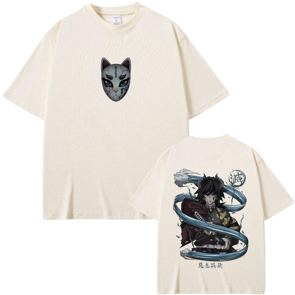 Anime Demon Slayer Tomioka Giyuu Double Sided Print T-shirt Men Women Clothing Cartoon Oversized T Shirts Man Casual Cotton Tees
