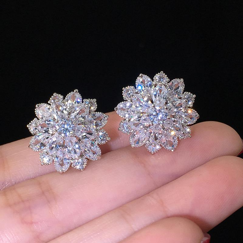 Luxury Sunflower Double-Layer Zircon Women's Stud Earrings - Fashionable Copper Jewelry Accessories