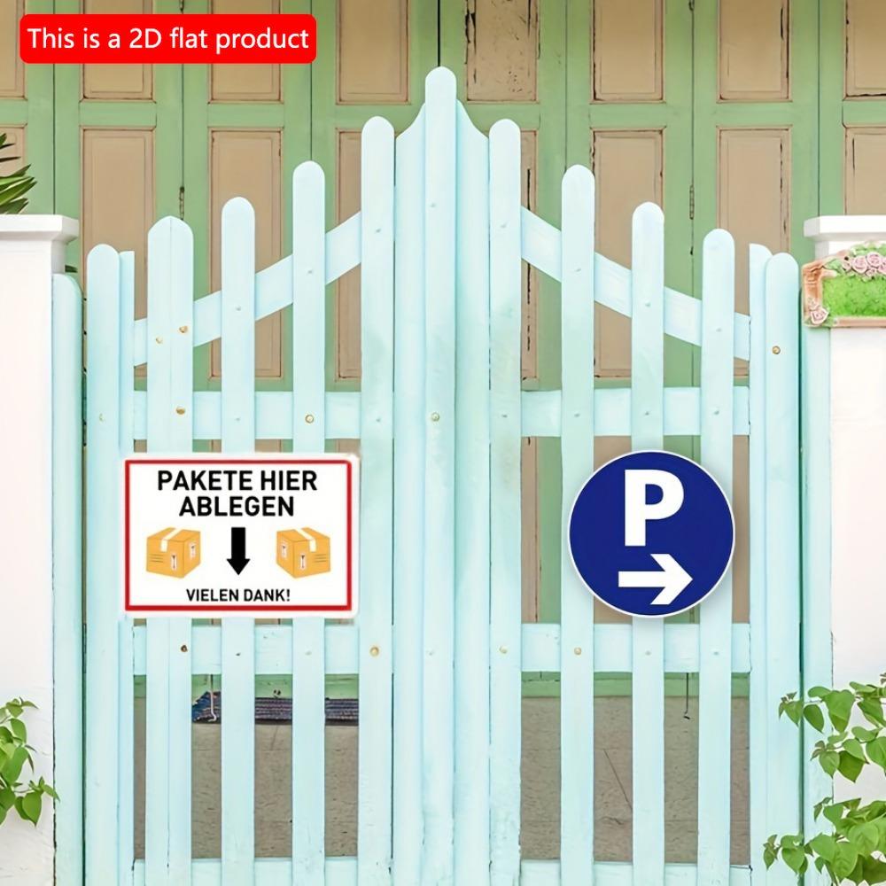 1 Stück 2D Flach Rund Holz Parkschild - 20cm mit Rechtem Pfeil, Französische Sprache, Wandmontage, Mehrzweck Außen Hofschild