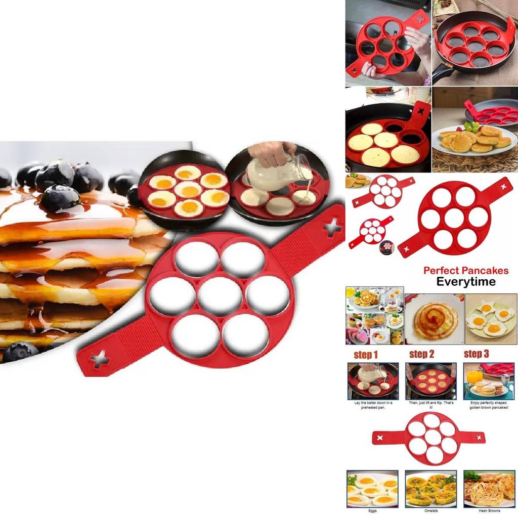 High-quality Red Silicone Egg Ring With Seven Holes For Perfectly Shaped Eggs And Pancakes