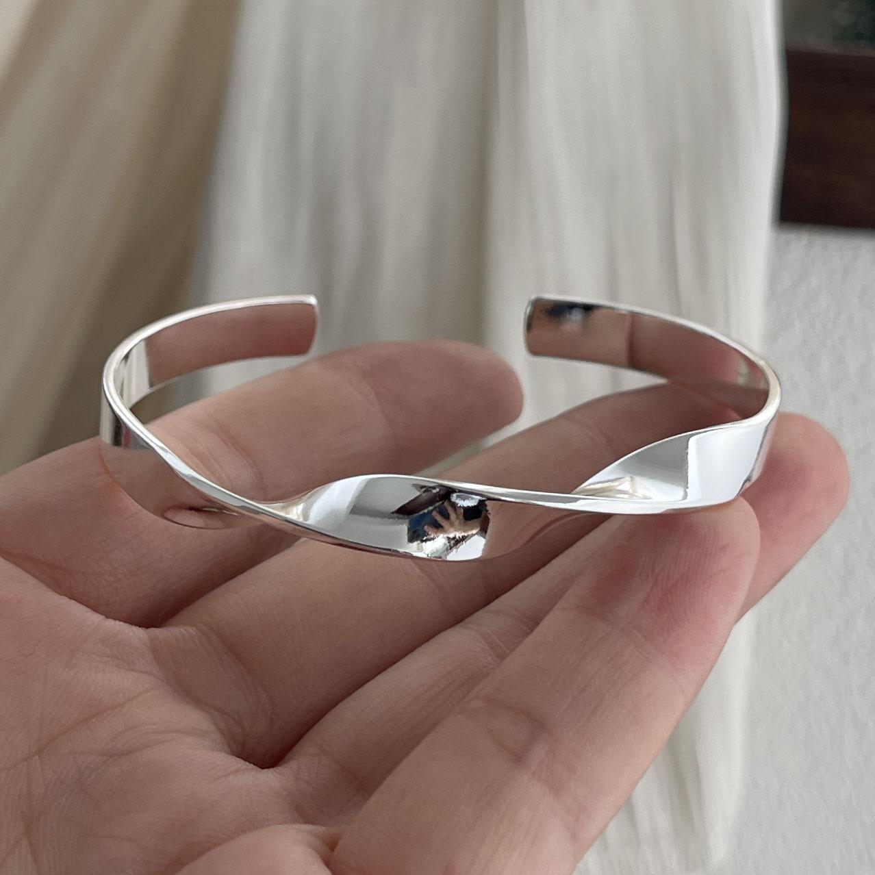 

100% Solid 925 Sterling Silver Retro Bracelet for Women Men Vintage Handmade Twist Simple Bracelet Birthday Gift