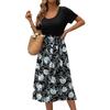 Summer Women's Dress Round Neck Splicing Lace-up Print Short-sleeved Casual Dresses