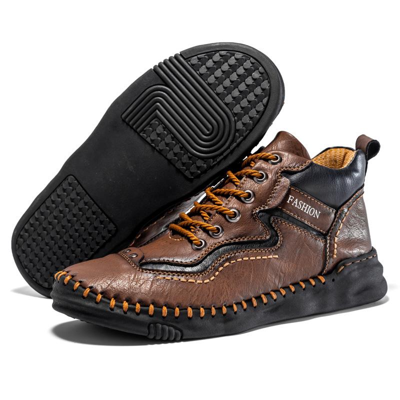 2025 Autumn New Men's Mid-top Martin Boots Foreign Trade Large-size Men's Leather Boots Hand-sewn Retro Warm Men's Boots