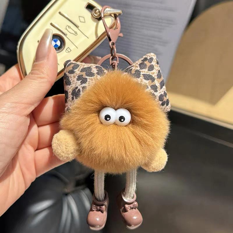 

Cute Faux Rex Rabbit Fur Little Coal Ball Bag Charm, Exquisite Cartoon Doll Pendant, Schoolbag & Car Keychain Accessory