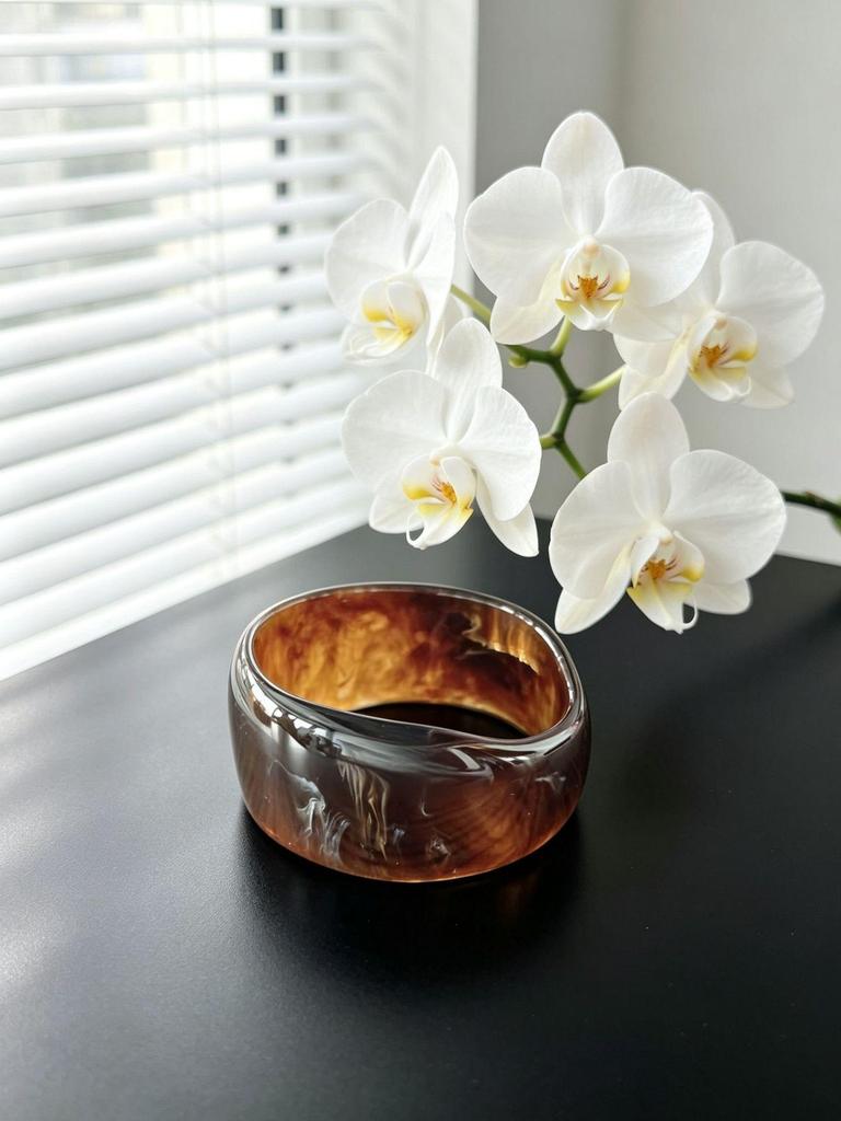 Retro Marble Pattern Wide Resin Bracelet - Niche Style Jewelry Accessory