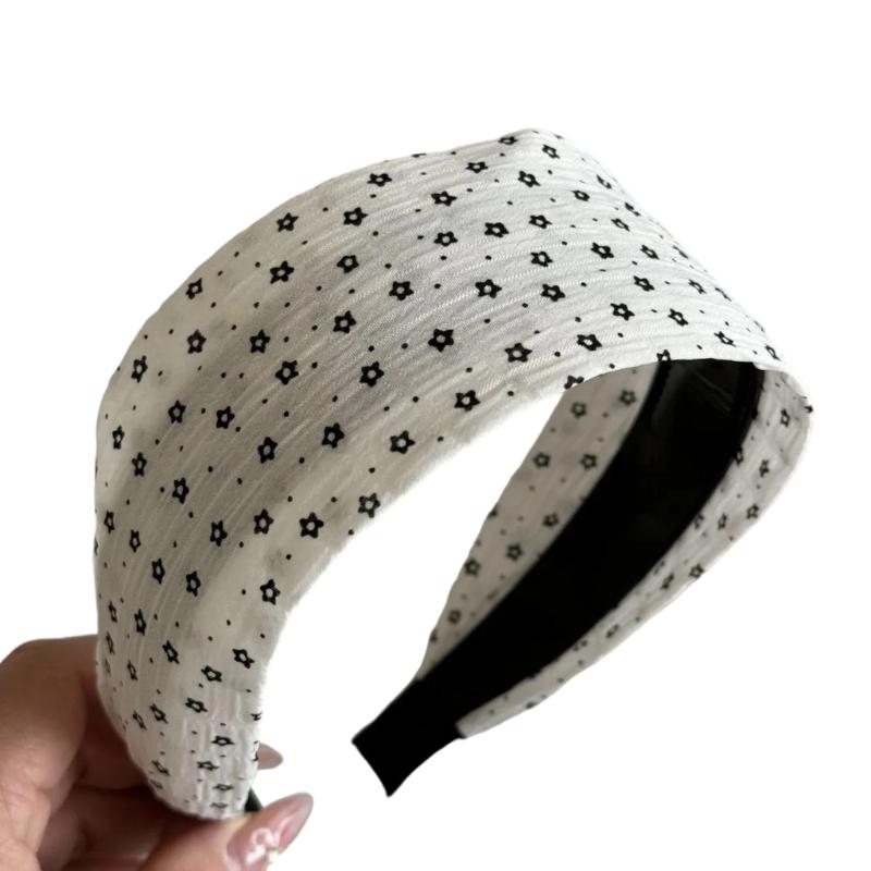 

Wide Band Round Dot Floral Headwear For Women Soft Fabric Hair Accessory Comfortable Hairband For Daily Styling білий