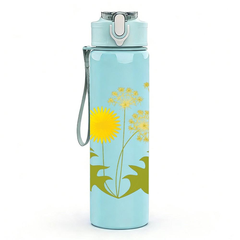 1PC Dandelion Floral Art 750ml Color Plastic Sports Water Bottle Leakproof Flip Straw Lid Suitable for Sports Office Home Use