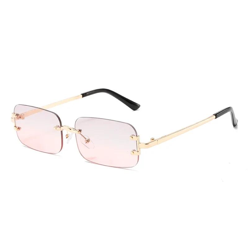 

Rimless Rectangle Sunglasses Men Fashion Vintage Gradient Multi Sun Glasses Women New Trendy Brand Design Shades Uv400 as picture shows