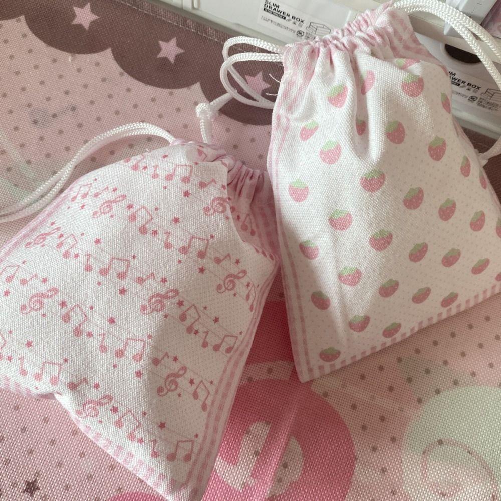 Strawberry Musical Note Drawstring Bag Large Capacity Makeup Storage Pouch New Coin Purse