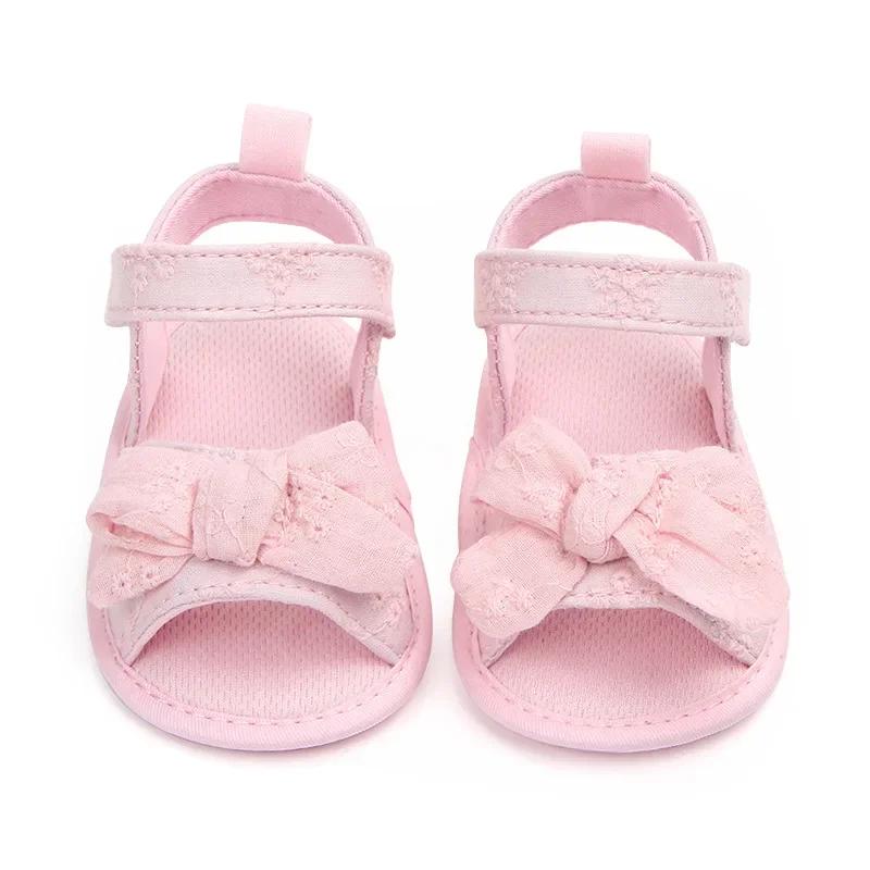 

0-18M Baby Girl Sandals Toddler Infant Sandals Soft Rubber Sole Anti-Slip Summer Flower Lace Crib Bow ShoesFirst Walker 20