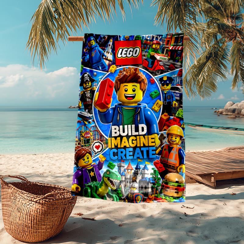 Ultra-Soft Beach Towel with Lego Theme,Ideal for Pool - Camping, Diving - Perfect Travel Essential, Vibrant Beach Towel.
