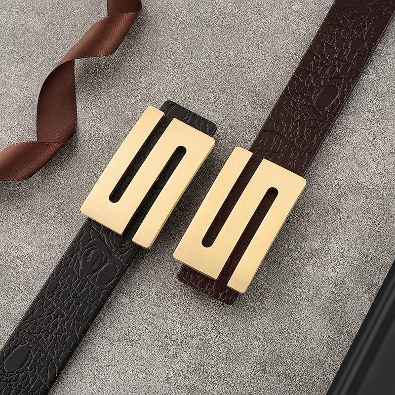 Belt Men'S Genuine Leather Buckle, First Layer Real Cowhide Inner Wear Formal Business Youth Handmade Plate Buckle Crocodile Pattern Belt Tide