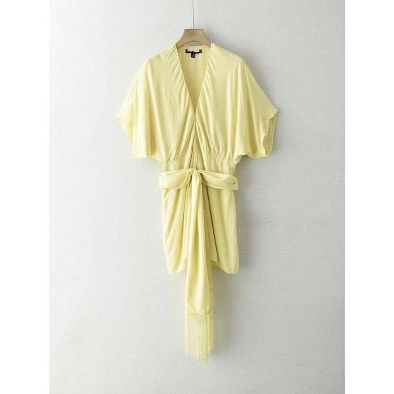 

Плиссированное платье Om127 с V-образным вырезом, летнее женское приталенное Yellow/flaw ci 0