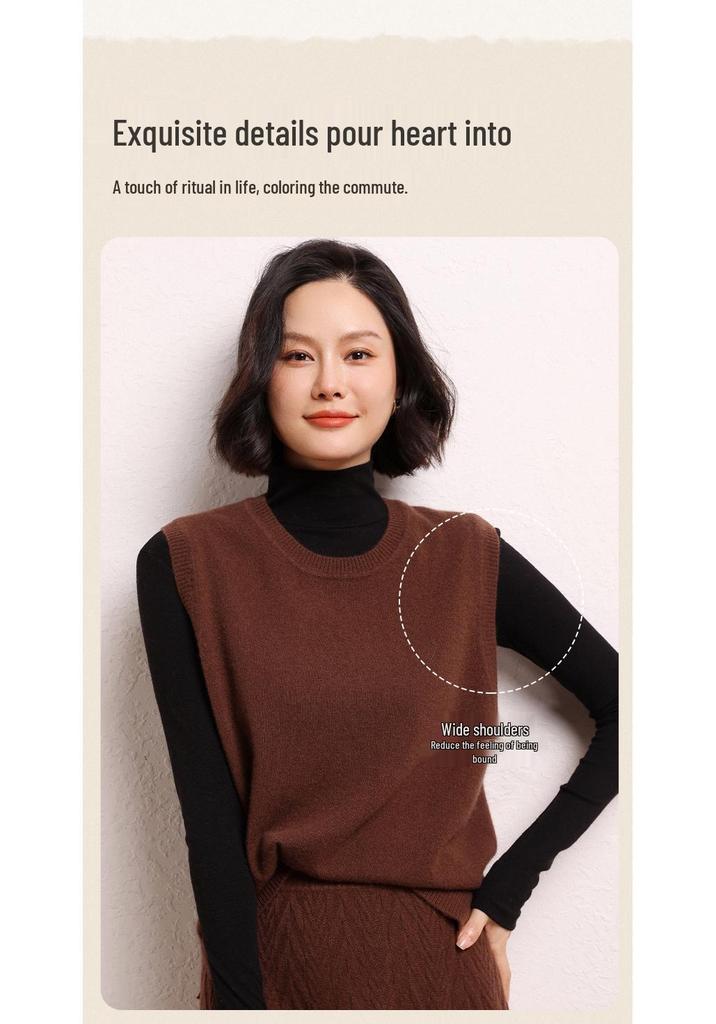 Women's Round Neck Cashmere Vest - 2024 Autumn/Winter Sleeveless Knit Pullover in Sweet Style
