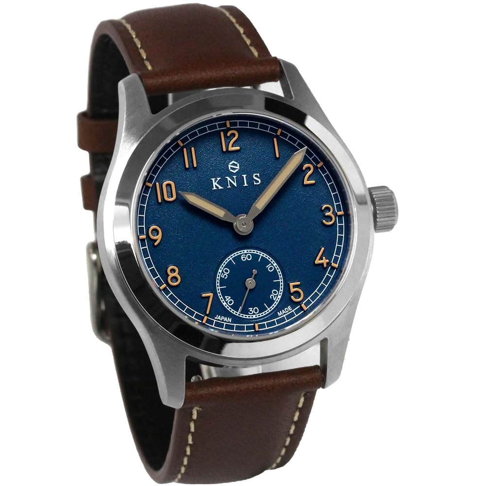KNIS Retro Military Watch for Sapphire 10 ATM Water Blue Brown Leather (Nis) Japanese-made Men, Glass, Resistant, Dial, Strap, KN003-BLBRLE