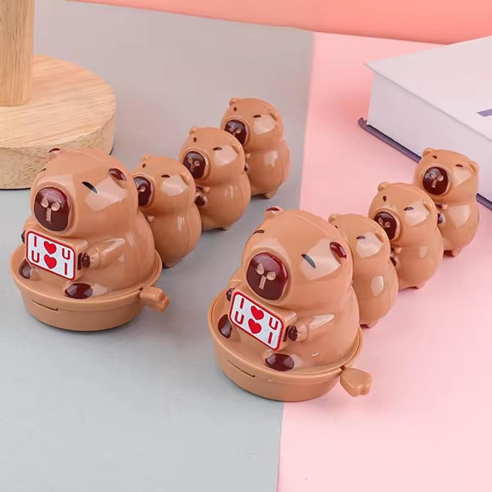 Funny Cute Capybara Clockwork Walking Toy Cartoon Animal Capybara One Big Three Small Magnetic Suction Sliding Car Creative Gift