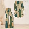 Women Plus Size Round Neck Three Quarter Sleeve Printed Flared Top And Flared Pants Two Piece Set