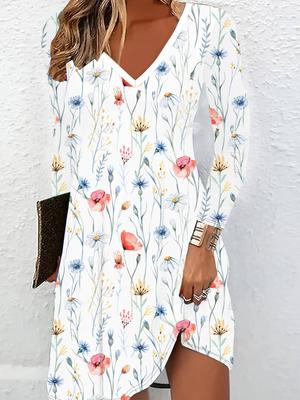 Vestido de Manga Larga con Estampado Floral 3D Artículo Exclusivo de Moda para Mujeres en Otoño e Invierno