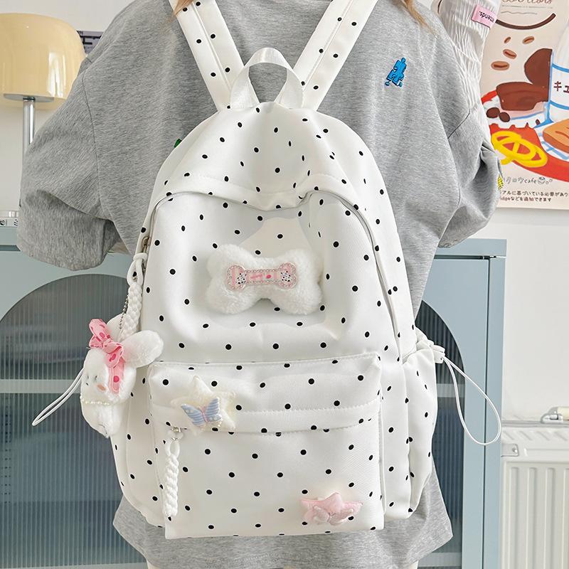 Schoolbag High-value Schoolbag for Female Junior High School Students Cute Polka Dot Backpack Large Capacity Campus Girl College Student Class