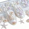 12 Grids Aurora Iridescent Nail Charms Ocean Theme 3D Shell Starfish Mermaid Beads, Nail Jewelry Decorations for Nail Art Manicure
