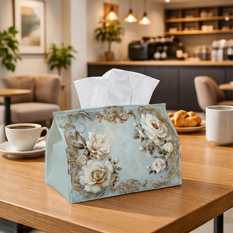 1pc Baroque Classic Floral Ivory Tissue Box with Vintage Ornament Frame-Fabric Napkin Storage Organizer for Kitchen,Car,Elegant Decorative Box,Purpose