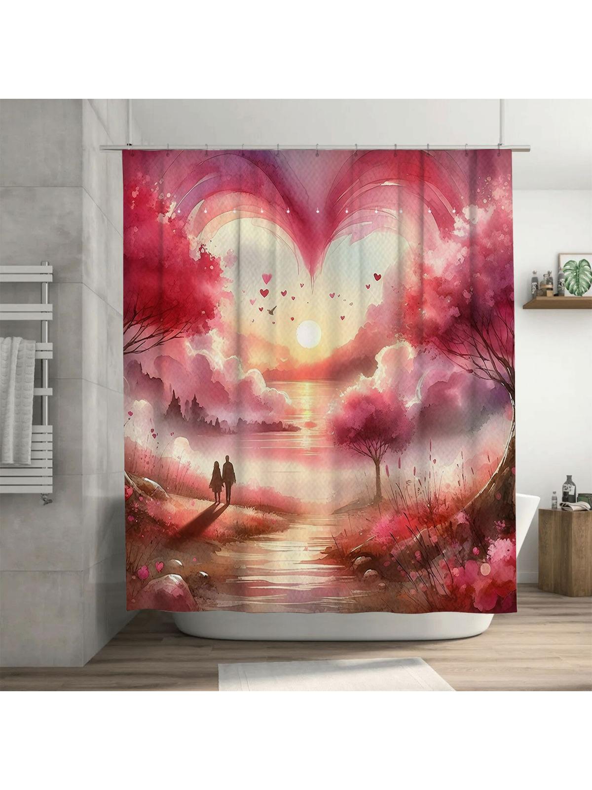 Romantic Heart Sky Shower Curtain | Watercolor Art Bathroom Decor 90X180cm