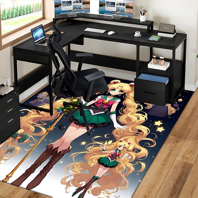 1pc Sailor Moon Christmas Edition Chair Mat - Anime Cartoon Design, Non-Slip Carpet for Office and Home Decorations, Suitable for All Seasons.O016