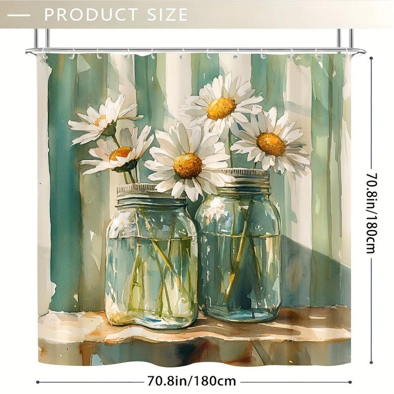 Spring Daisy Mason Jar Design Shower Curtain , Polyester, Easy Clean, with Hooks for Bathroom Decor