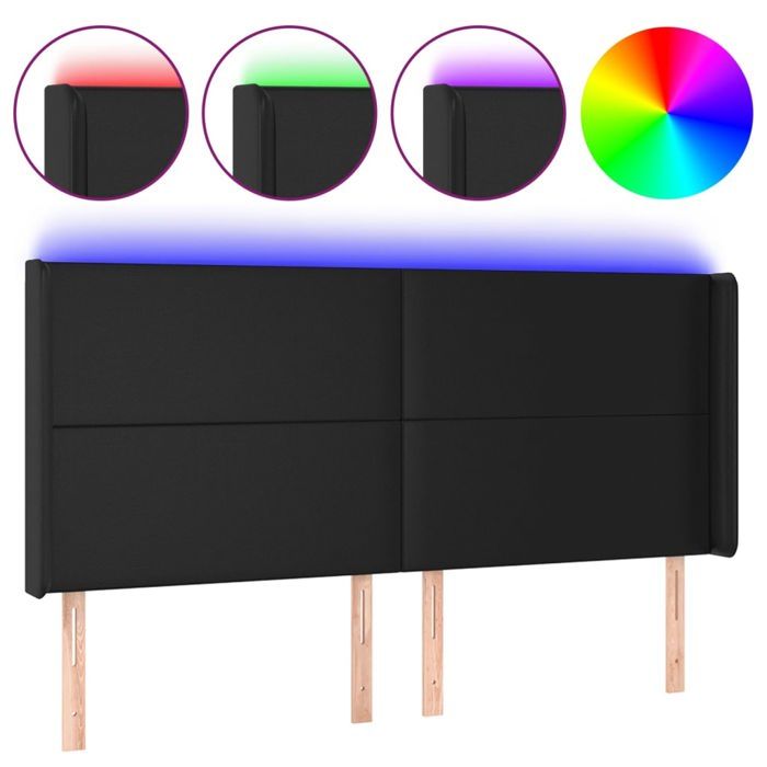 VidaXL Tête de Lit à LED Meuble de Chambre à Coucher Accessoire de Lit Double Tête de Cadre de Lit Intérieur Noir 3123864