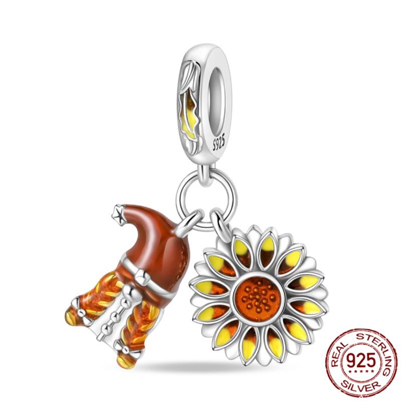 Copper Autumn Brown Music Squirrel Scarecrow Pumpkin Maple Leaves Charm Bead Women'S Bracelets Diy Jewelry Gift