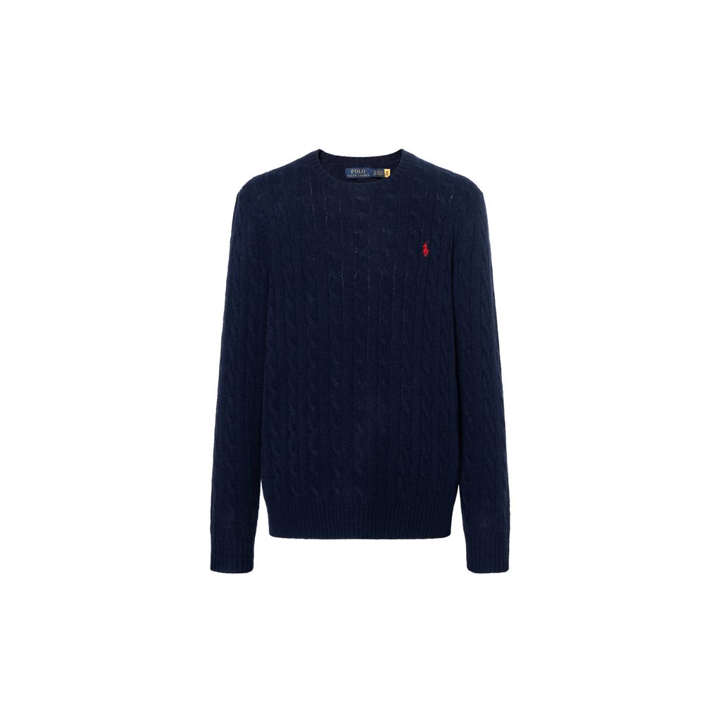 Polo Ralph Lauren FW22 Solid Color Crew Neck Cable Knit Cashmere Sweater Men sweater Blue 16821187-400